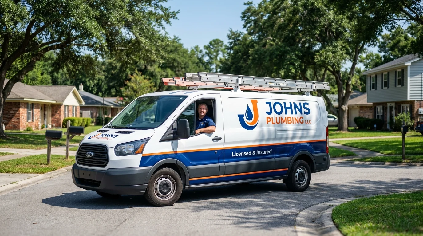 Johns Plumbing LLC service van in White River Junction, VT