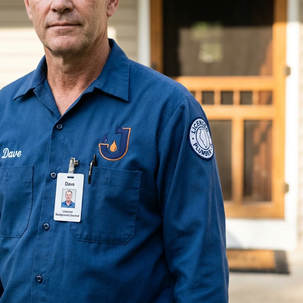 Licensed plumber showing ID badge in White River Junction, VT