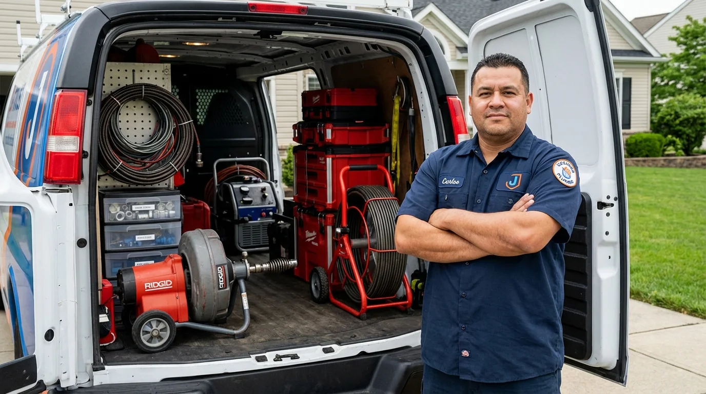 Professional drain cleaning equipment and Johns Plumbing LLC plumber in White River Junction
